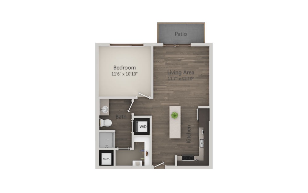 A1 - 1 bedroom floorplan layout with 1 bathroom and 616 square feet (2D)