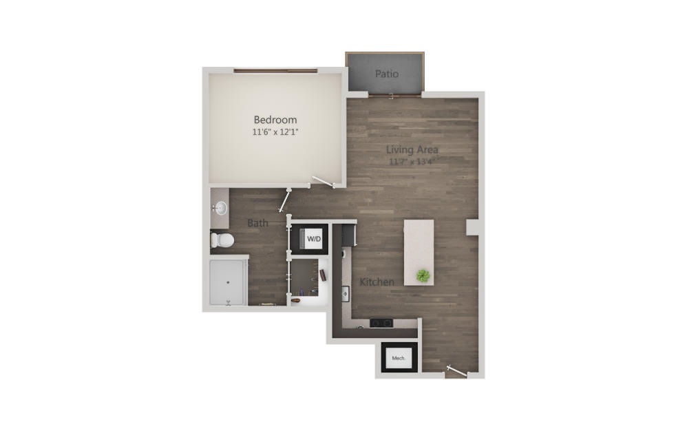 A1a - 1 bedroom floorplan layout with 1 bathroom and 674 square feet (2D)