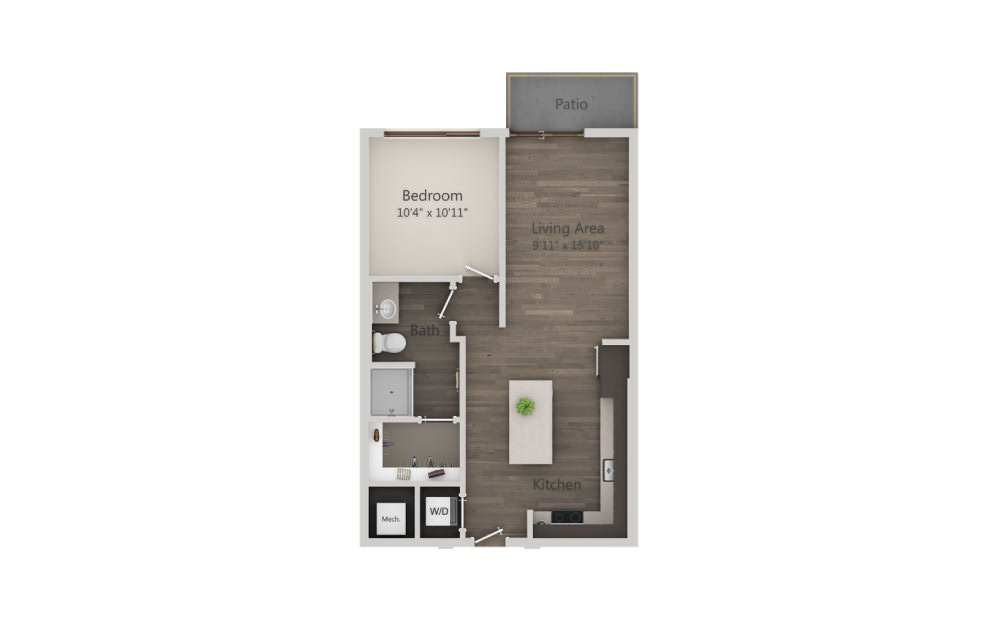 A2 - 1 bedroom floorplan layout with 1 bathroom and 666 square feet (2D)