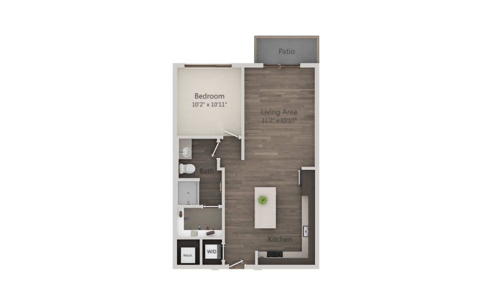 A2a - 1 bedroom floorplan layout with 1 bathroom and 717 square feet (2D)