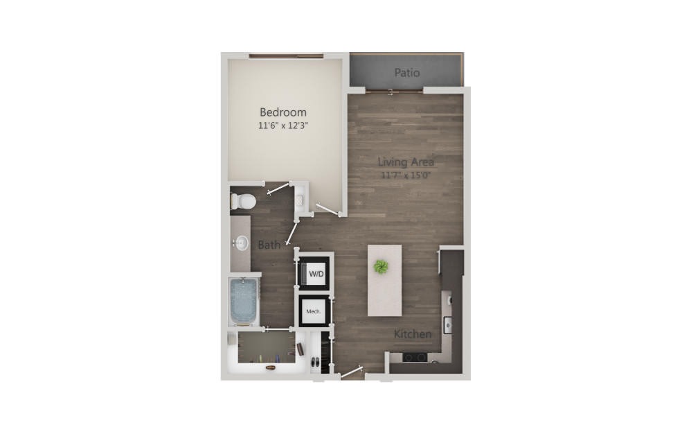 A3 - 1 bedroom floorplan layout with 1 bathroom and 715 square feet (2D)