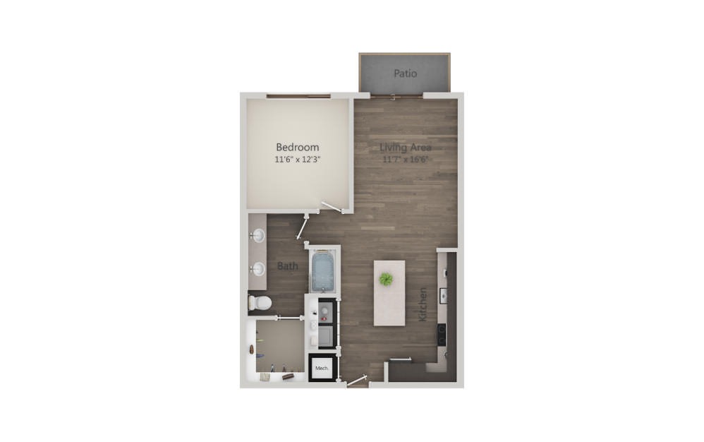 A4 - 1 bedroom floorplan layout with 1 bathroom and 768 square feet (2D)