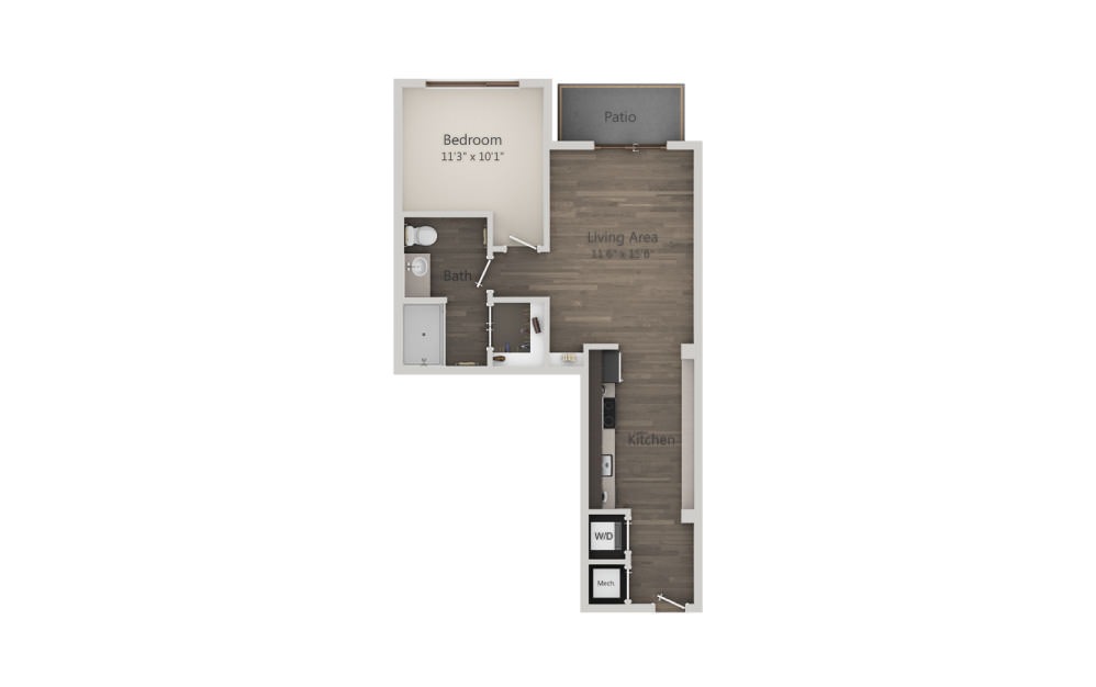 A4a - 1 bedroom floorplan layout with 1 bathroom and 615 square feet (2D)