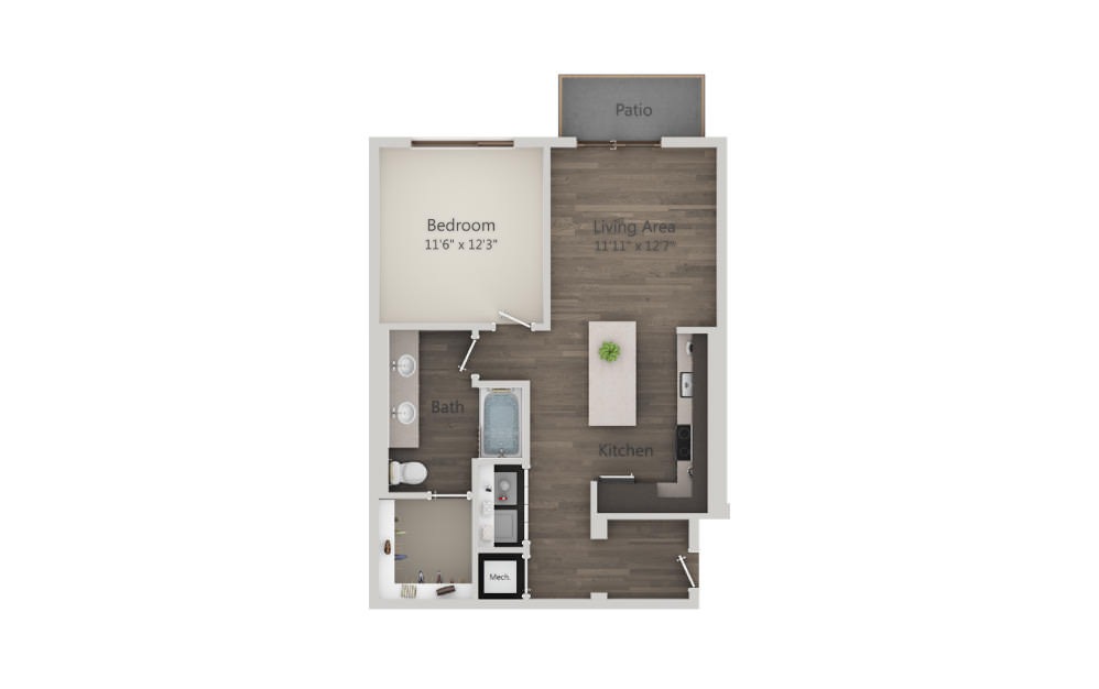 A4b - 1 bedroom floorplan layout with 1 bathroom and 784 square feet (2D)