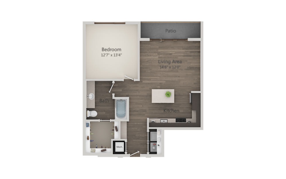 A5a - 1 bedroom floorplan layout with 1 bathroom and 745 - 779 square feet (2D)