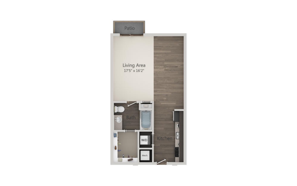 S1 - Studio floorplan layout with 1 bathroom and 426 - 607 square feet (2D)