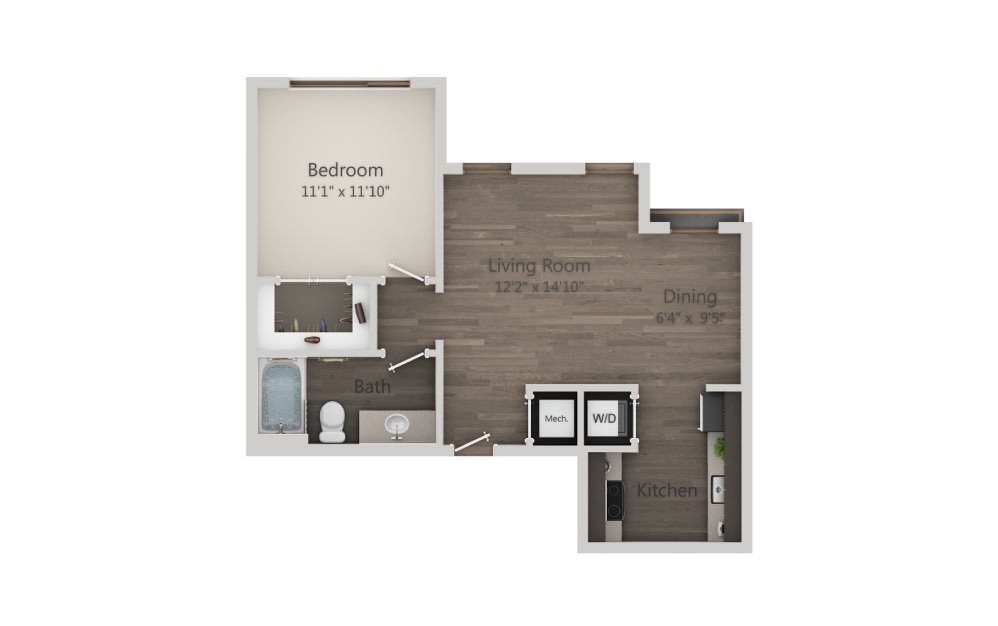 S2 - Studio floorplan layout with 1 bathroom and 656 square feet (2D)