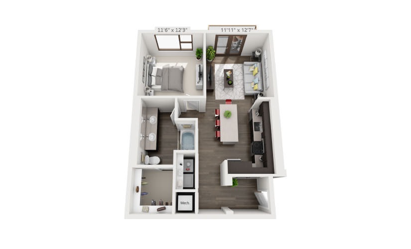 A4b - 1 bedroom floor plan layout with 1 bathroom and 784 square feet