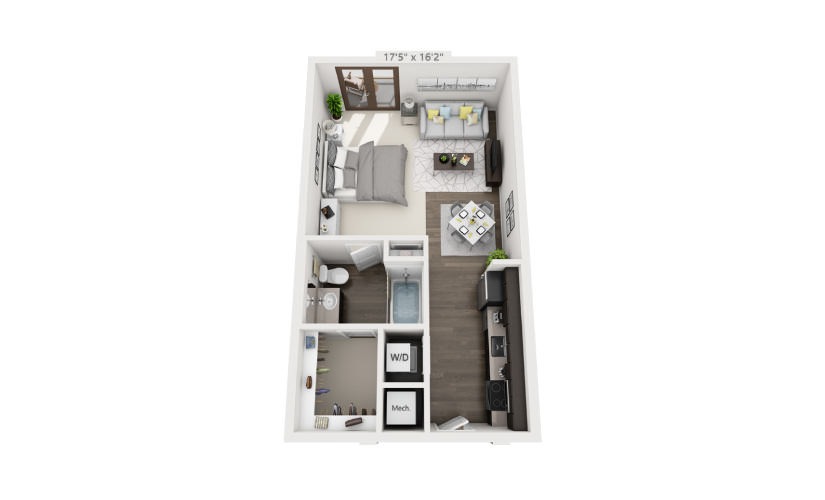 S1 - Studio floor plan layout with 1 bathroom and 426 - 607 square feet